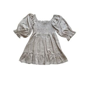 Davi & Dani Dotted Smocked Puff sleeve Mini Dress Beige Small Boutique Cottage